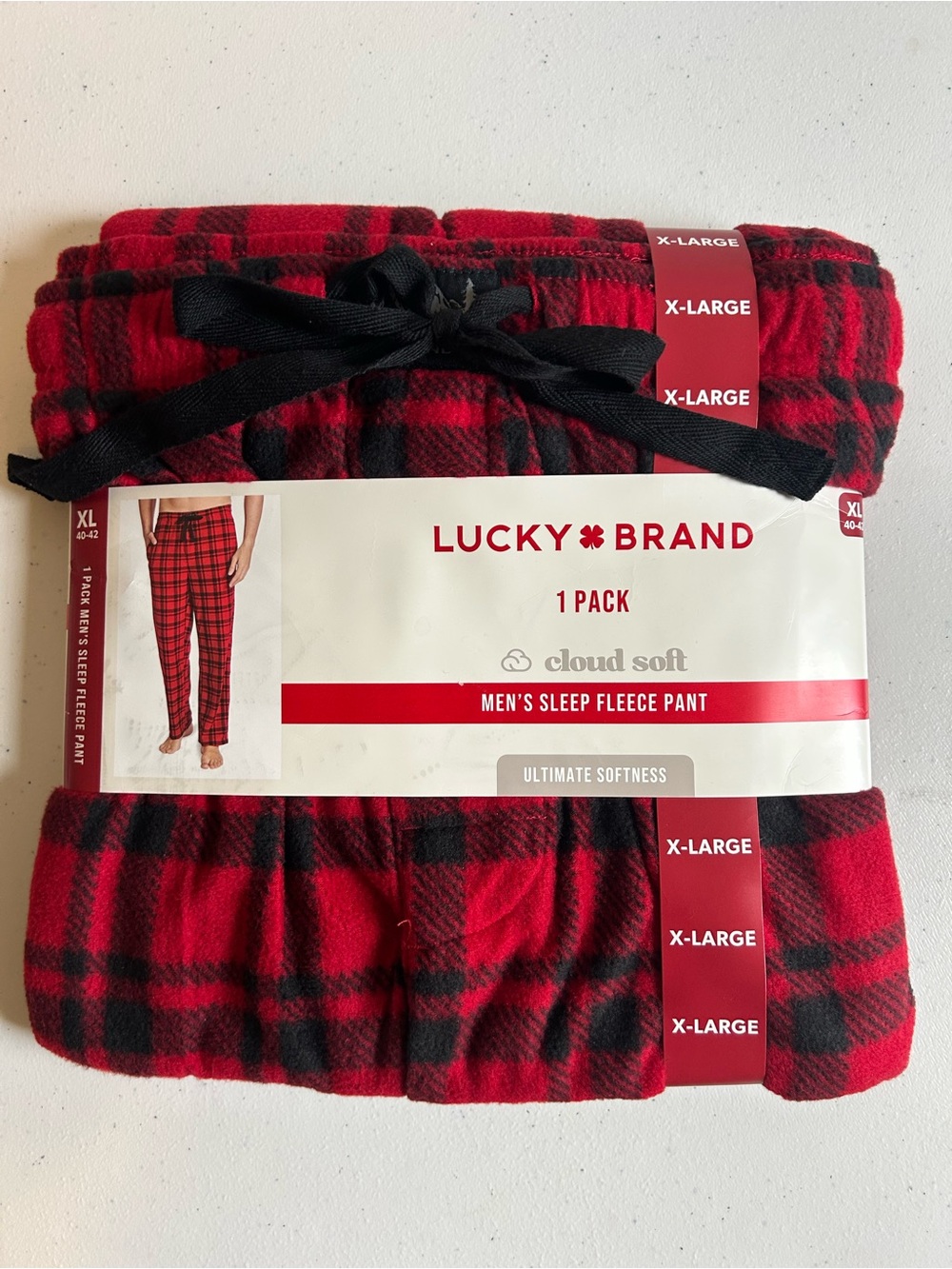NWT Lucky Brand Red & Black Plaid Men's Sleep Fleece Pants - X-Large GIFT